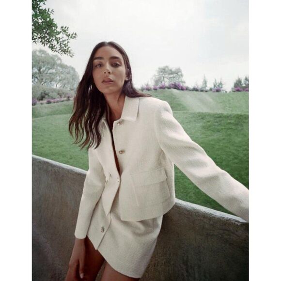 Zara Jackets & Blazers - zara 3221/339/712 New Ivory Tweed Long Sleeve Blazer Jacket Small